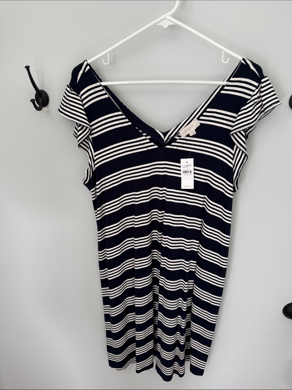 NWT LOFT Outlet Navy and White Striped V-Neck Knit Dress
